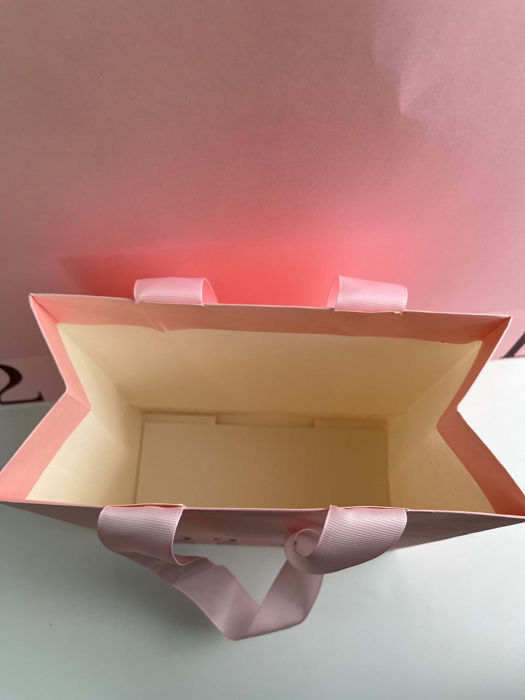 Custom Blush Pink Luxury Paper Shopping Bags with Matching Ribbon Handles