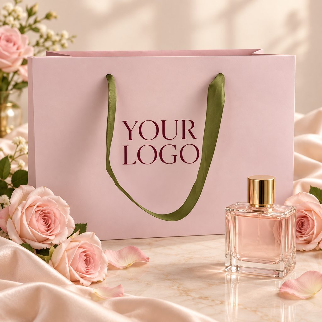 Custom Luxury Paper Shopping Bags with Satin Ribbon Handles