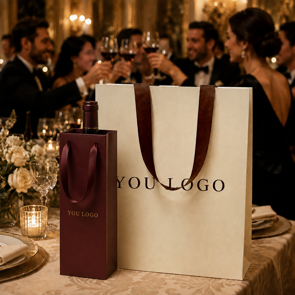 Custom Wine Gift Paper Bags for Banquets, Events & Celebrations