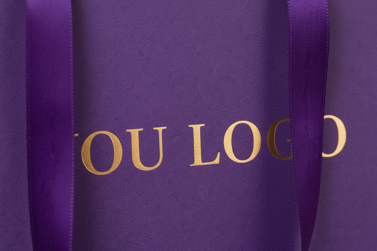 Gold foil stamping on purple paper