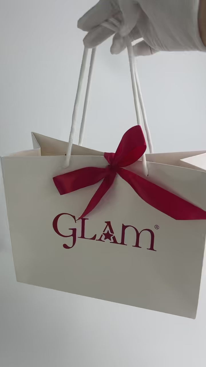 Custom Luxury Perfume Paper Bags with Satin Bow Closure and Rope Handles