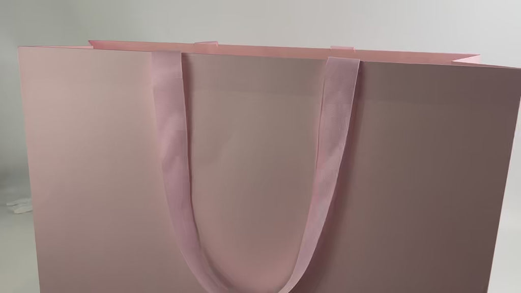 Custom Blush Pink Luxury Paper Shopping Bags with Matching Ribbon Handles