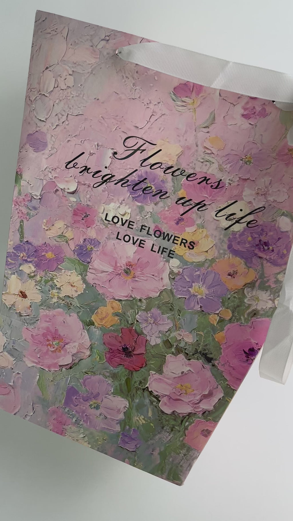 Custom Floral Paper Gift Bags with White Ribbon Handles