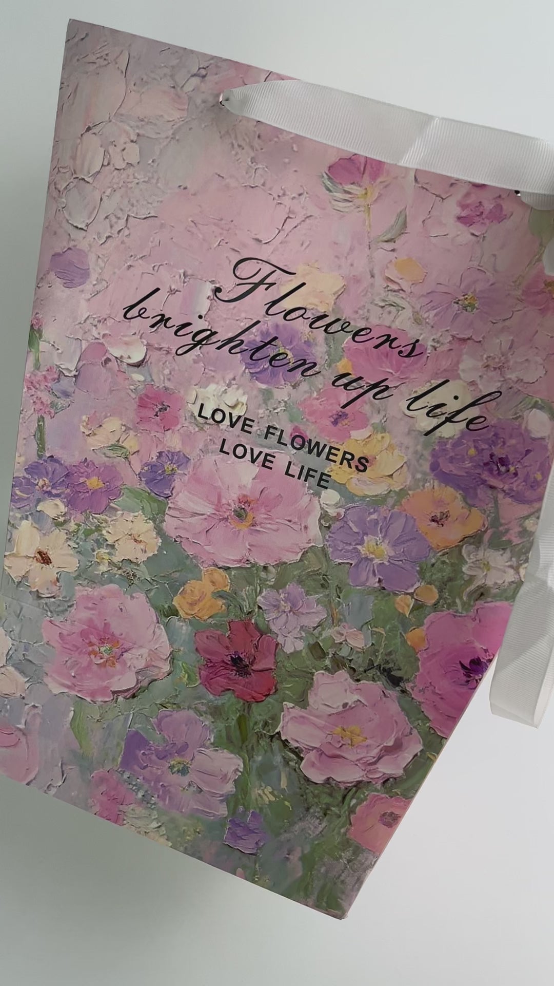 Custom Floral Paper Gift Bags with White Ribbon Handles