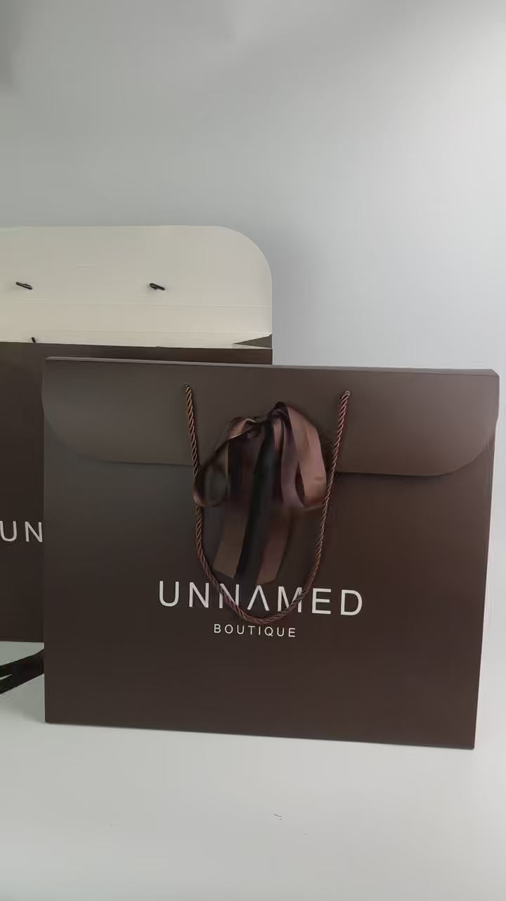 Custom Luxury Fold-Over Paper Gift Bags with Ribbon Bow and Rope Handles