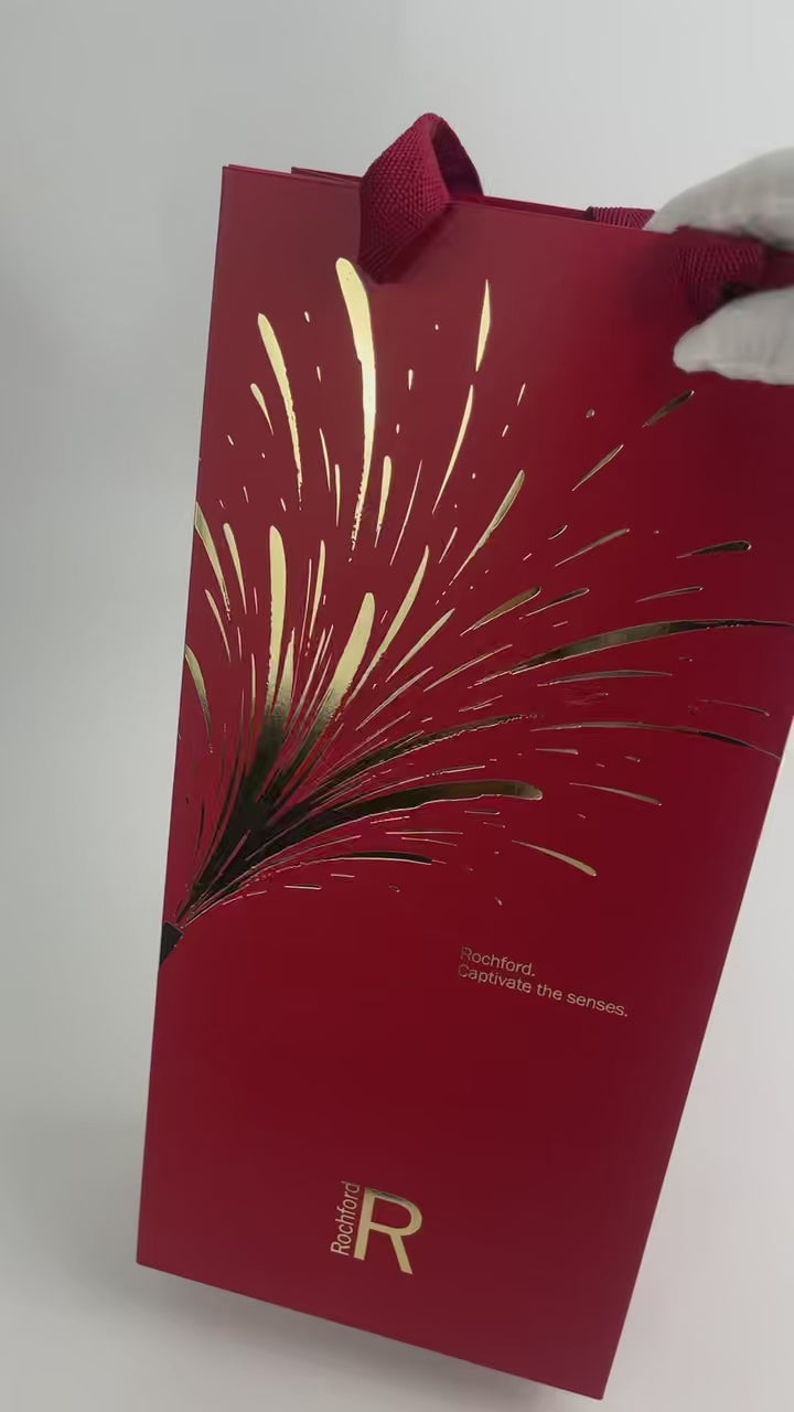 Custom Burgundy Wine Gift Bags with Gold Foil & Ribbon Handles for Weddings & Parties