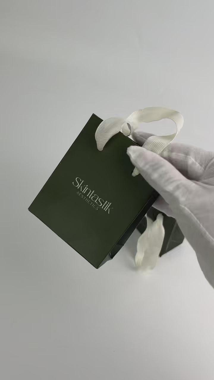 Custom Dark Green Luxury Paper Shopping Bags with Ivory Grosgrain Ribbon Handles