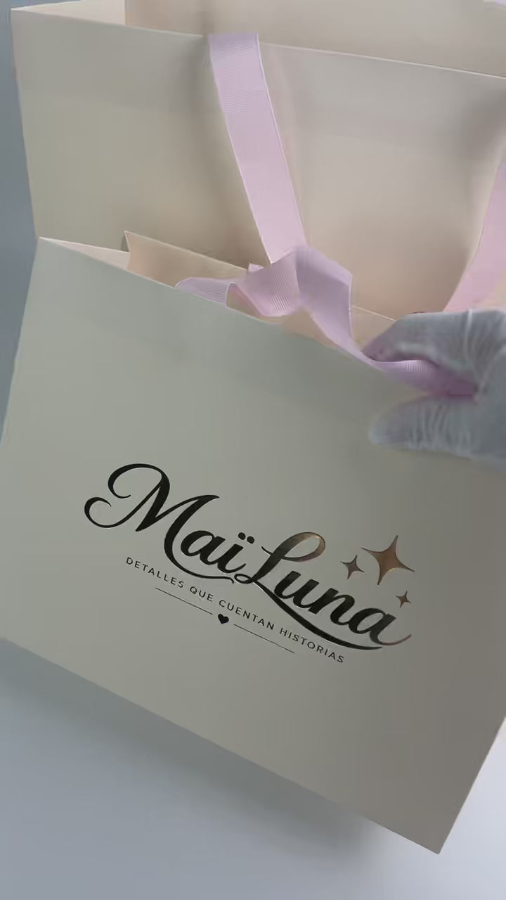 Custom Ivory Luxury Paper Shopping Bags with Concealed Blush Pink Ribbon Handles